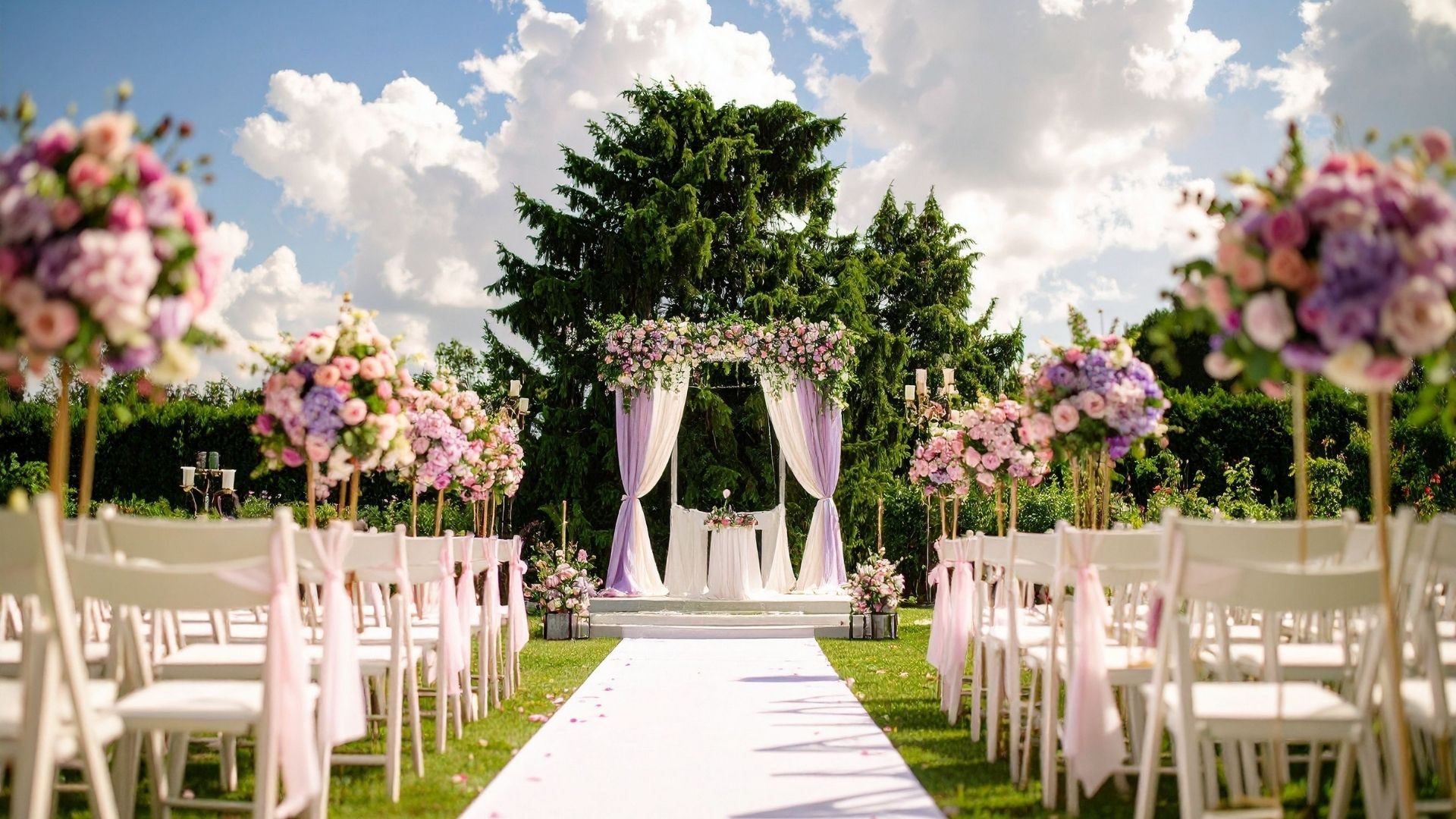 Ceremonia de boda al aire libre decorada con flores